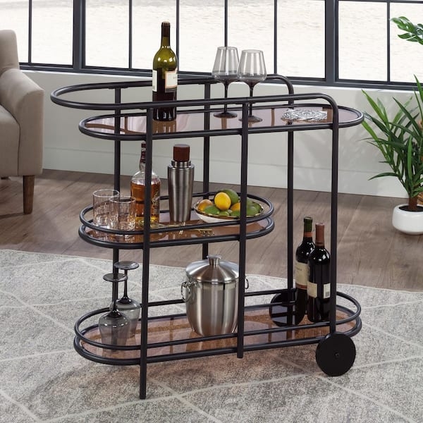 Tinted Glass Bar Cart Mobile Design Modern Minimalist
