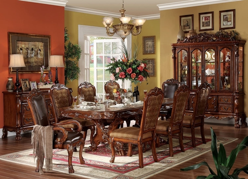 Traditional 9-Piece Dining Room Set Cherry Finish Pedestal Base