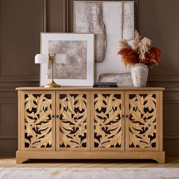 Traditional Arched Panel Wood Sideboard with Tapered Legs