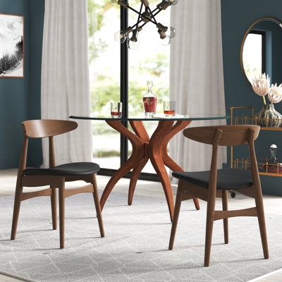 Traditional Dining Chair Ladder Back Faux Leather Seat Dark Espresso