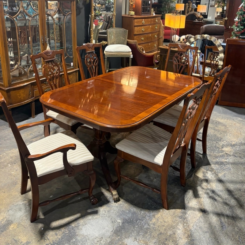 Traditional Dining Set with Ladder Back Chairs & Scrolled Pedestal Base