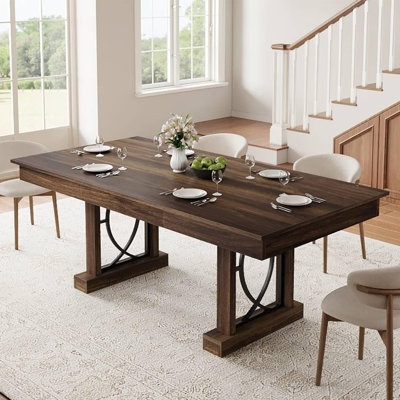 Traditional Dining Table with Integrated Drawers & Double Pedestal Base