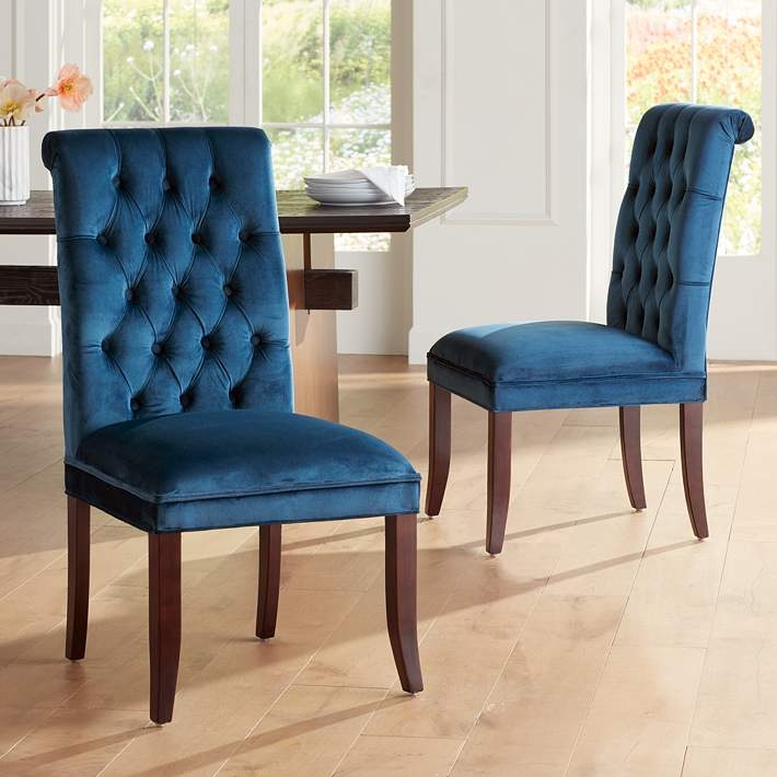 Traditional Glam Dining Chairs with Button Tufting and Silver Nailheads