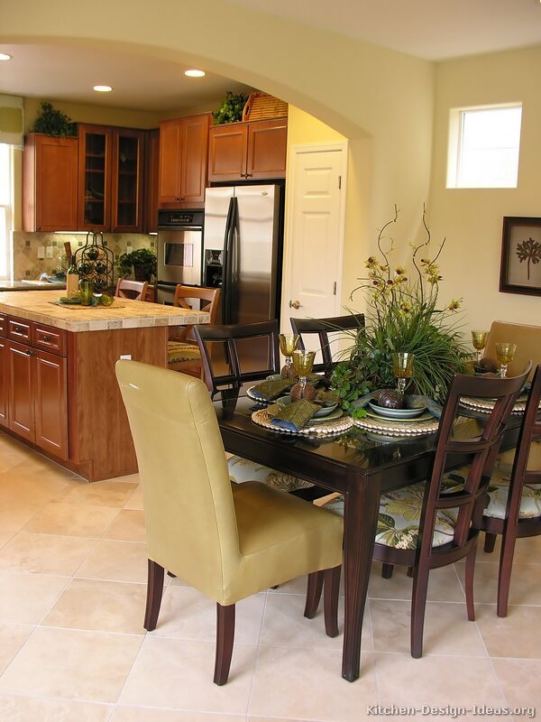 Traditional Kitchen Design with Cherry Toned Cabinetry and Island