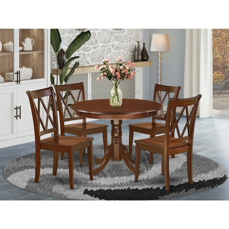 Traditional Mahogany Dining Set, Round Pedestal Table, Slatted Backs