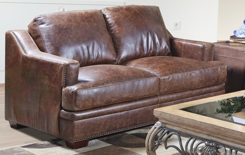 Traditional Mottled Brown Loveseat with Bun Feet and Classic Rolled Arms