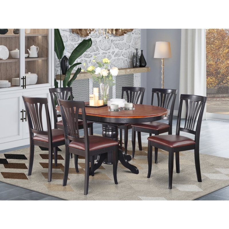 Traditional Oval Dining Set Dark Espresso Wood Double Pedestal Base