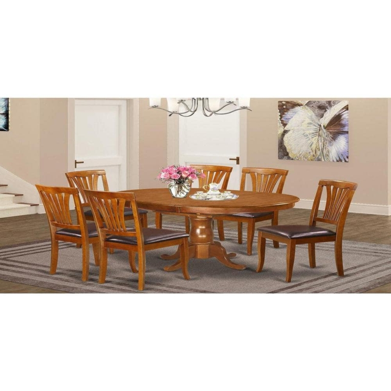 Traditional Oval Dining Table Set, Lattice Back Chairs, Saddle Brown