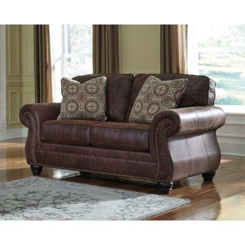 Traditional Rolled Arm Loveseat with Nailhead Trim & Patterned Pillows