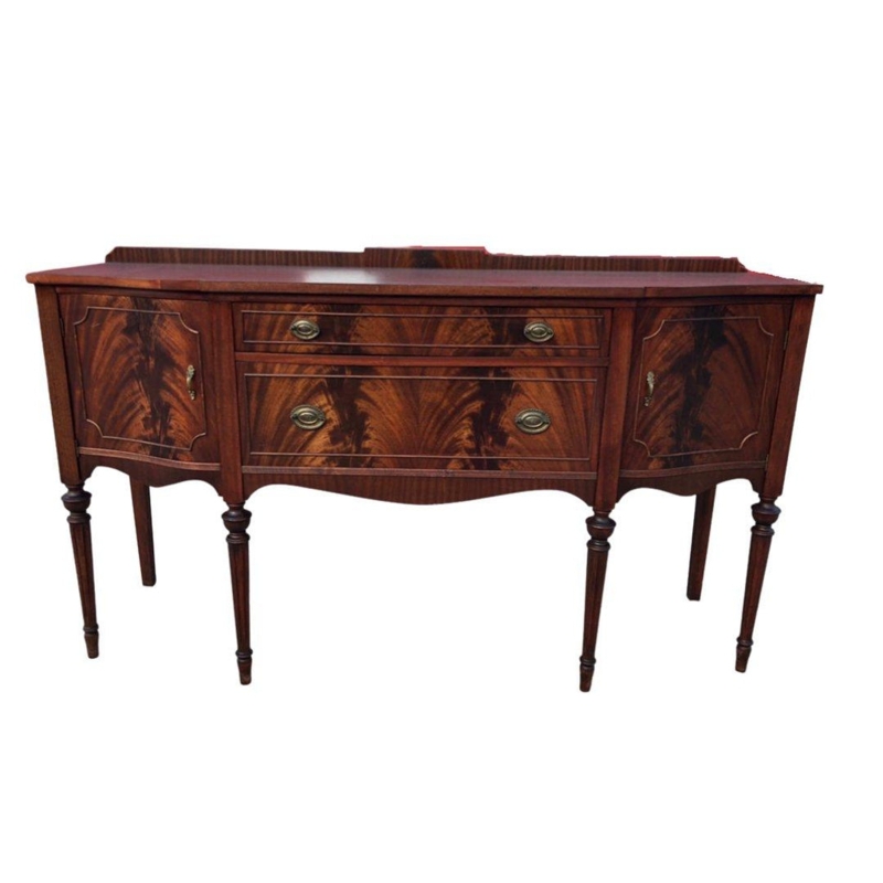 Traditional Sideboard Buffet with Flame Mahogany Veneers and Bow Front
