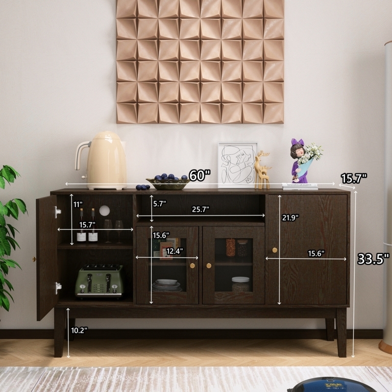 Traditional Sideboard Cabinet featuring Mullion Glass Doors and Drawers