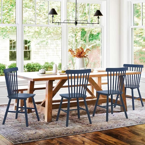 Traditional Spindle Back Dining Chairs featuring Scoop Seats in Navy