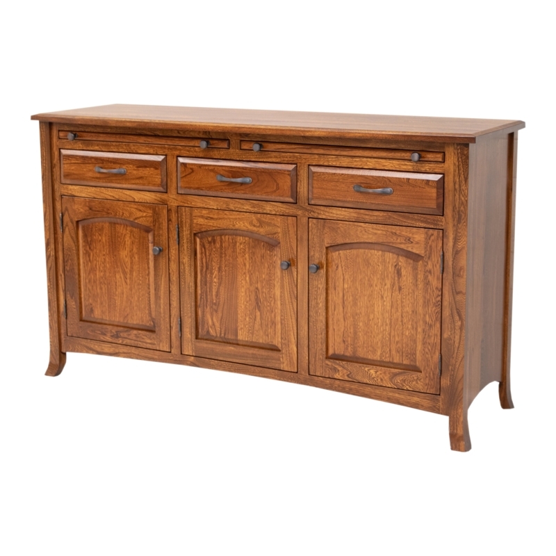 Traditional Two-Tone Wood Buffet with Recessed Panels and Wooden Knobs