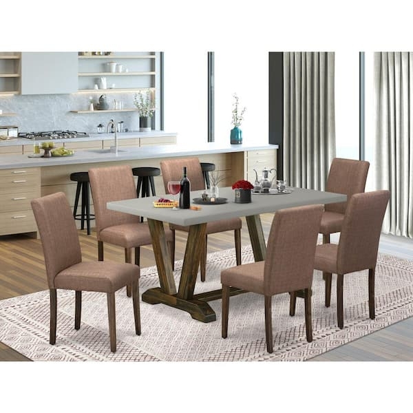Transitional 7-Piece Dining Set with High-Back Upholstered Chairs