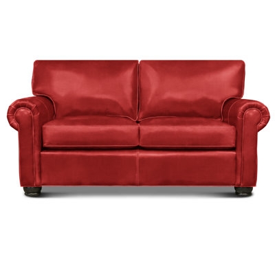 Transitional Burgundy Leather Loveseat Seating with Track Arms