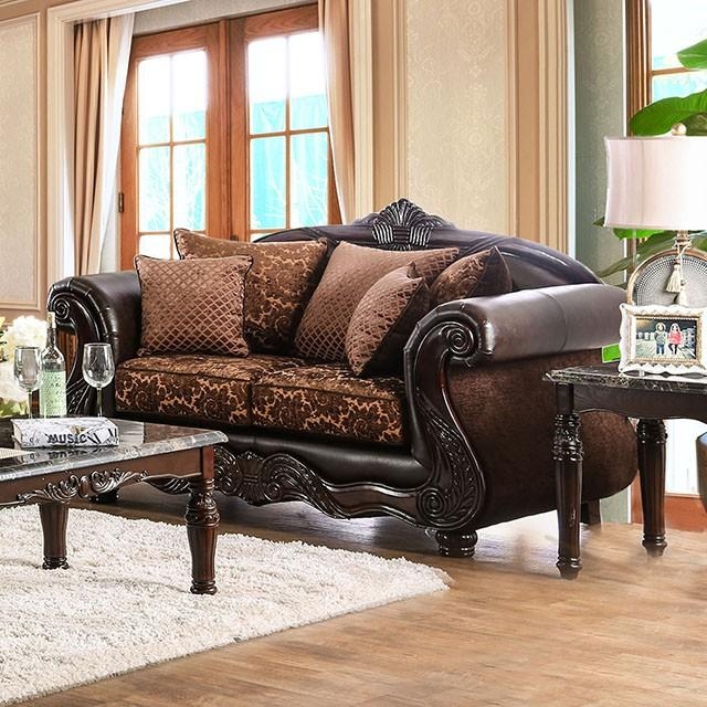 Transitional Button-Tufted Loveseat with Flared Arms, Chocolate Brown