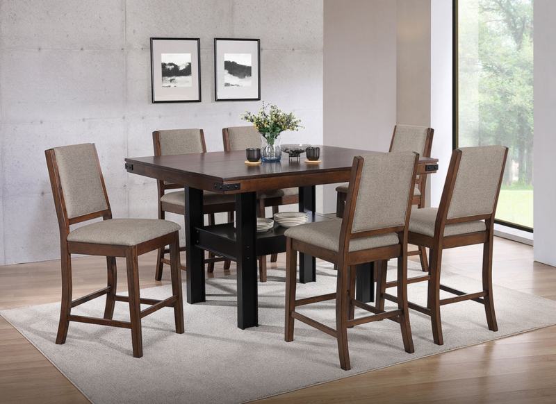 Transitional Counter Height Dining Set, Trestle Base, Metal Turnbuckle