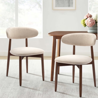 Transitional Dining Chair High Back Textured Beige Upholstery Wood Frame