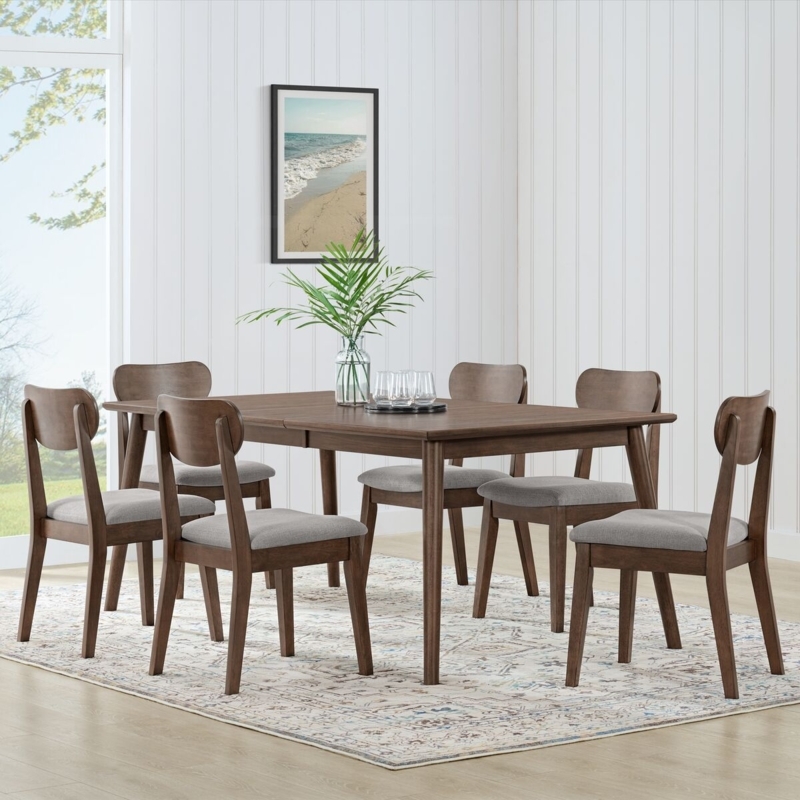 Transitional Dining Set Espresso Slat Back Chairs Textured Upholstery
