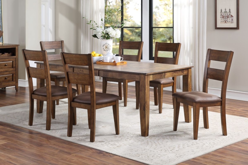 Transitional Dining Set, Extendable Table with Slatted Back Chairs