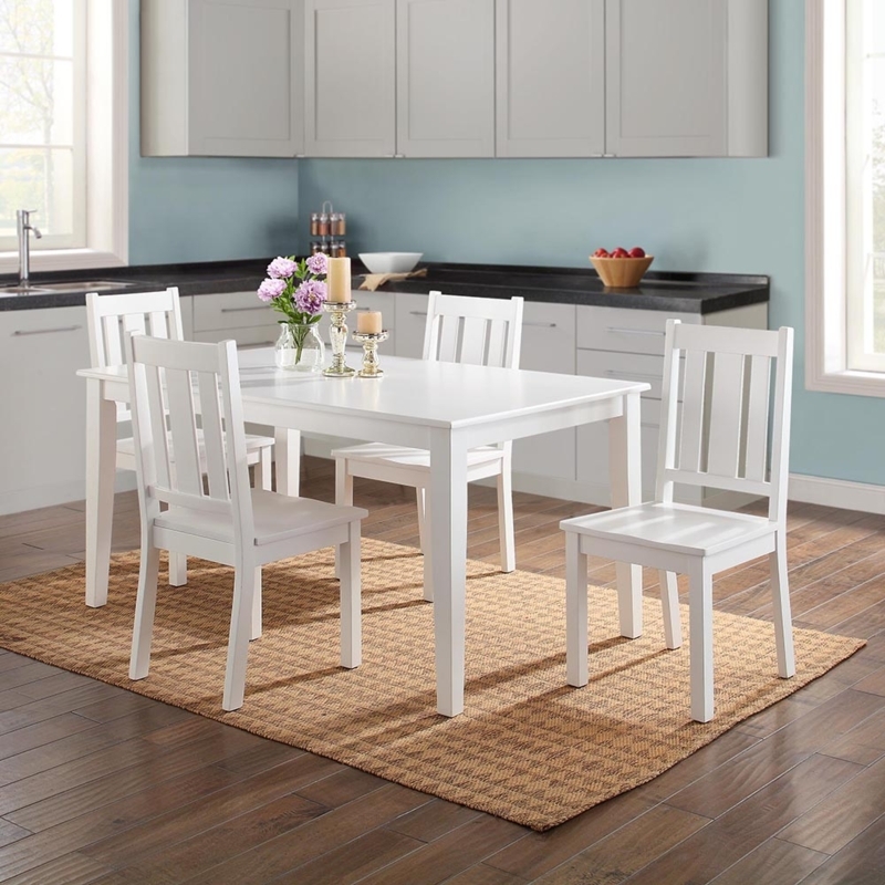 Transitional Dining Set White Slat Back Chairs Wainscoting