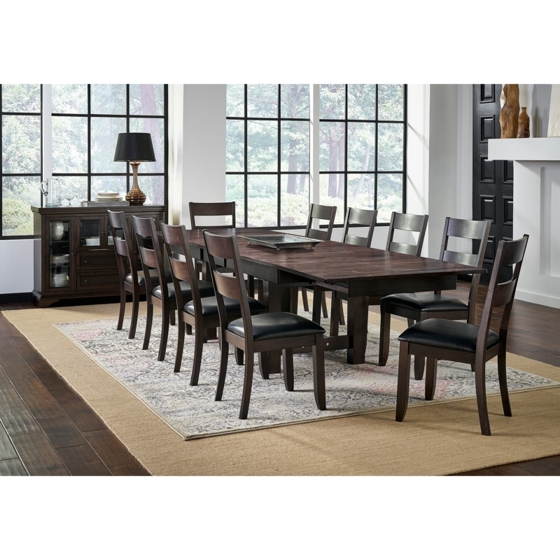 Transitional Dining Set with Espresso Finish and Slat-Back Chairs
