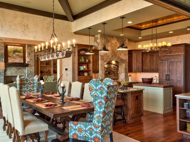 Transitional Dining Set with Round Table and Upholstered Chairs
