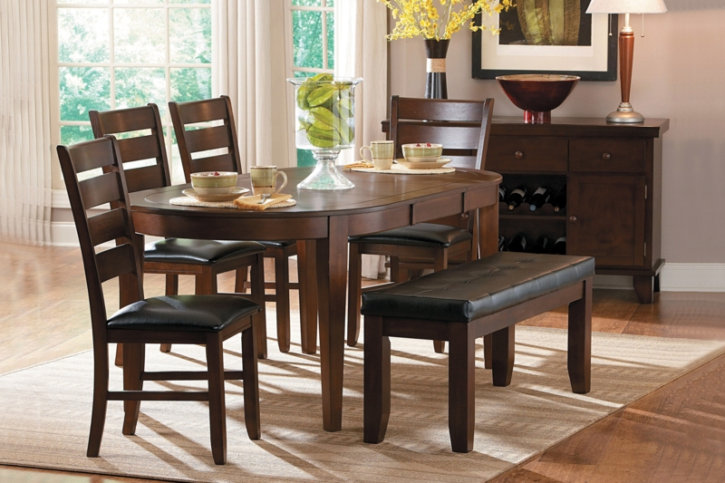 Transitional Dining Set with Trestle Base and Bench Seating