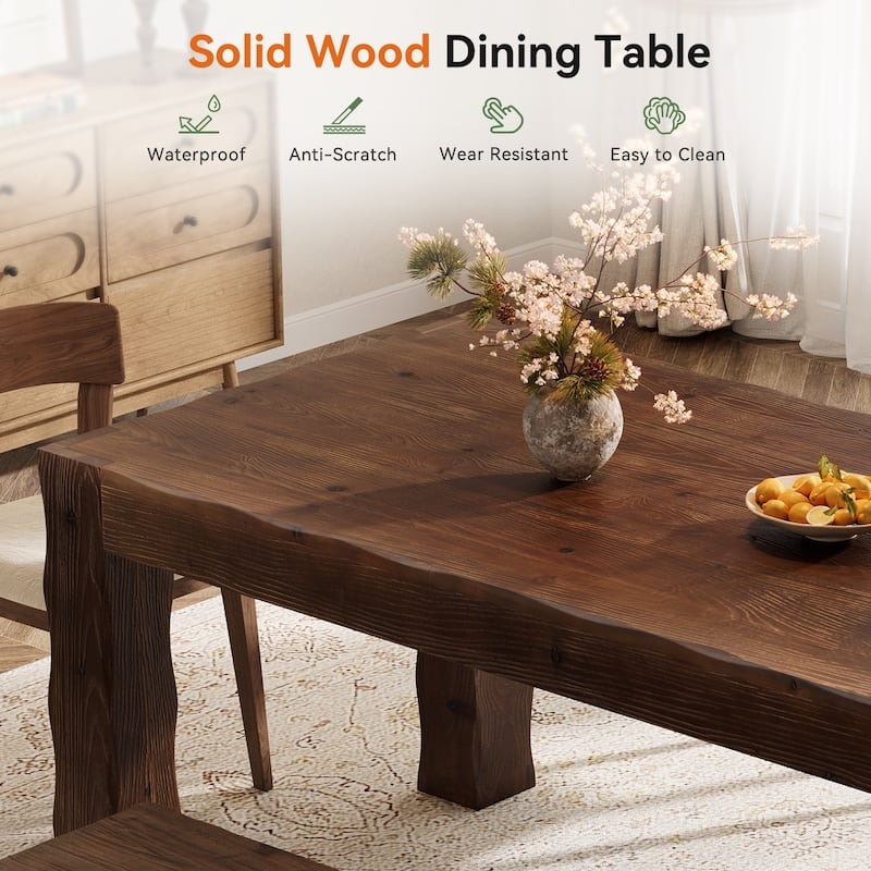 Transitional Dining Table, 63" Brown Wood & Thick Legs