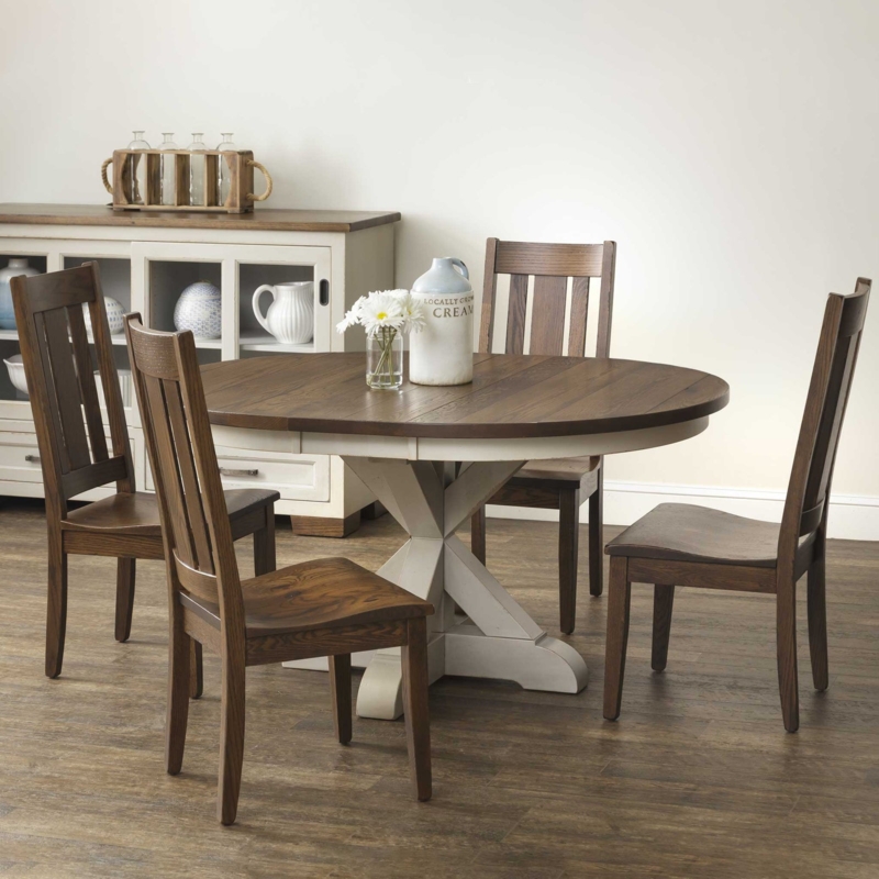 Transitional Dining Table: Round Wood Top with Turned Pedestal Base