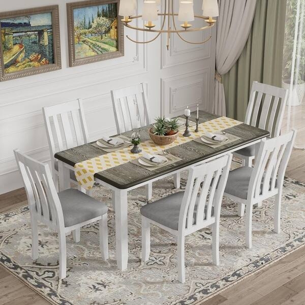 Transitional Dining Table Set Slatted Pedestal Navy Blue Wainscoting