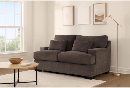 Transitional Fabric Loveseat with Plush Back Cushions & Wide Arms