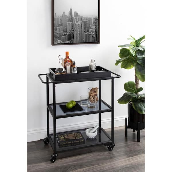 Transitional Glam Bar Cart Oval Silhouette Glass Shelves