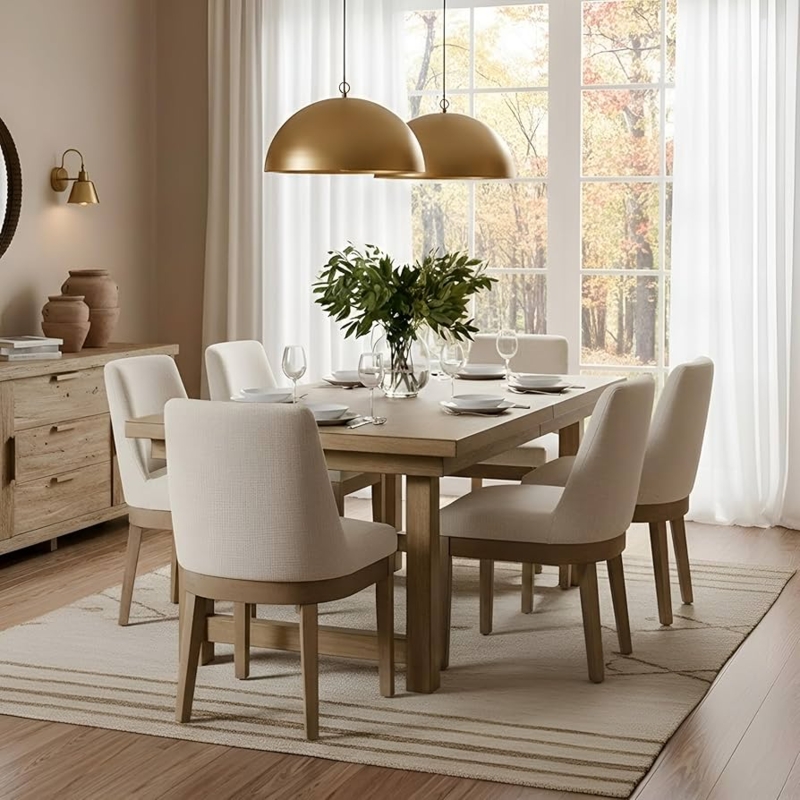 Transitional High Back Dining Chairs with Tapered Wood Legs