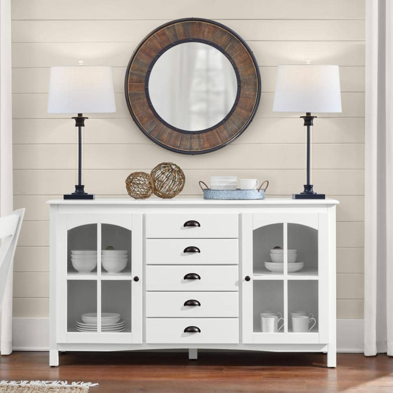 Transitional Ivory Sideboard with Windowpane Glass Doors
