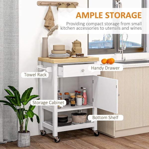 Transitional Kitchen Cart White Side Spice Rack Towel Bar