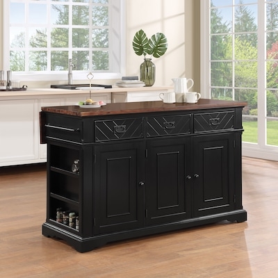Transitional Kitchen Island, Two-Tone Wood & Side Caddy