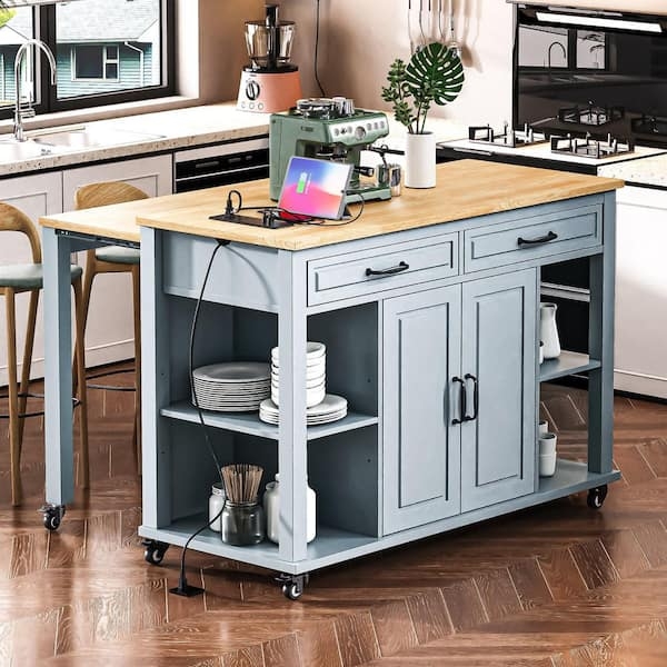 Transitional Kitchen Island with Built-in Outlet and Drop Leaf