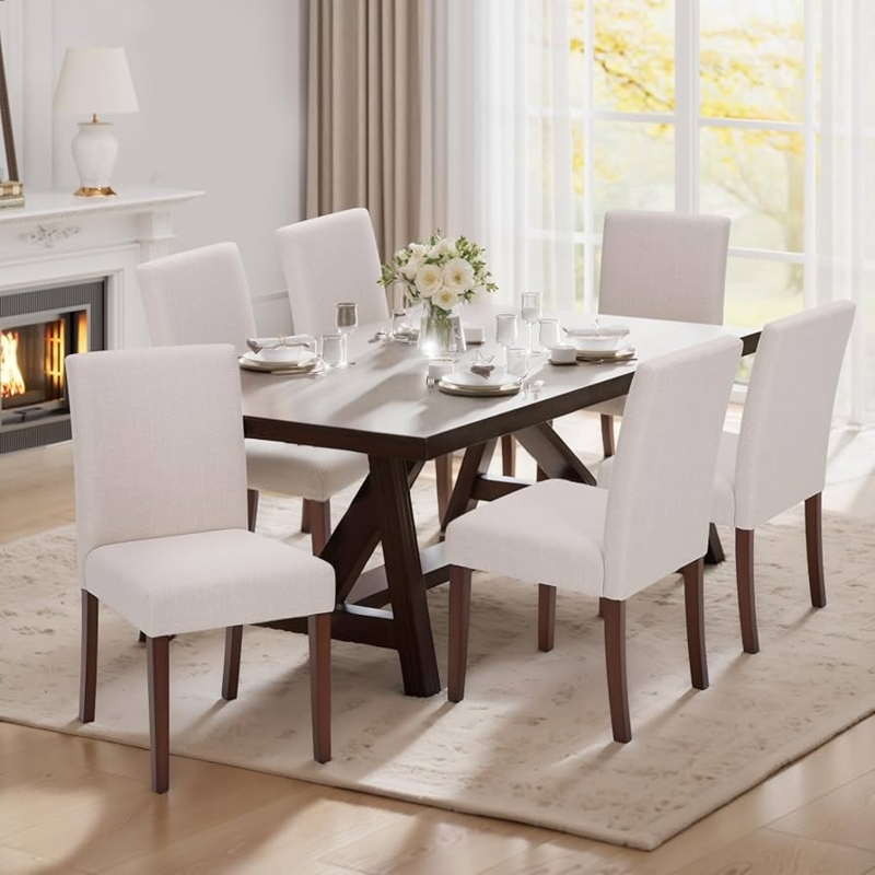 Transitional Parsons Dining Chair, Beige Tufted with Nailheads