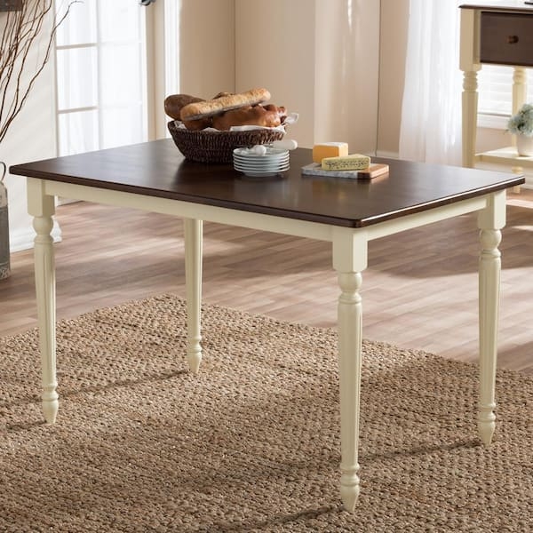Transitional Rectangular Dining Table in Medium Brown Wood Finish