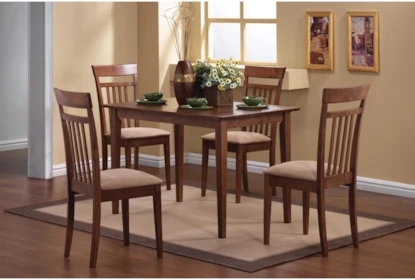Transitional Round Dining Set with Pedestal Base and Beige Armchairs