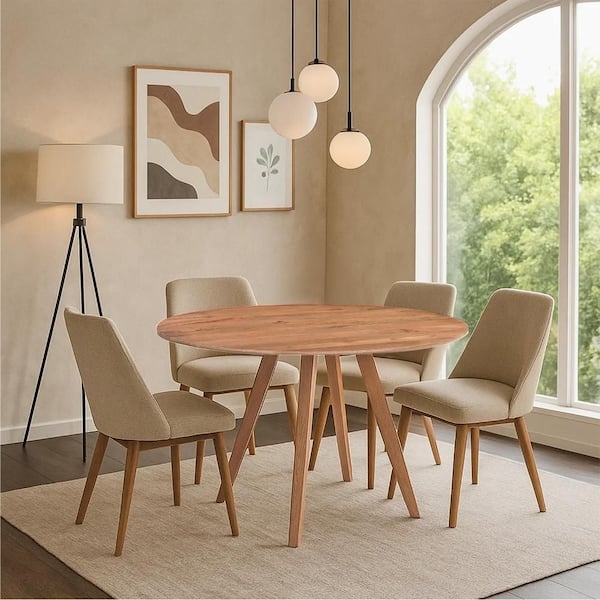Transitional Round Dining Table with Chunky Cylindrical Pedestal Base