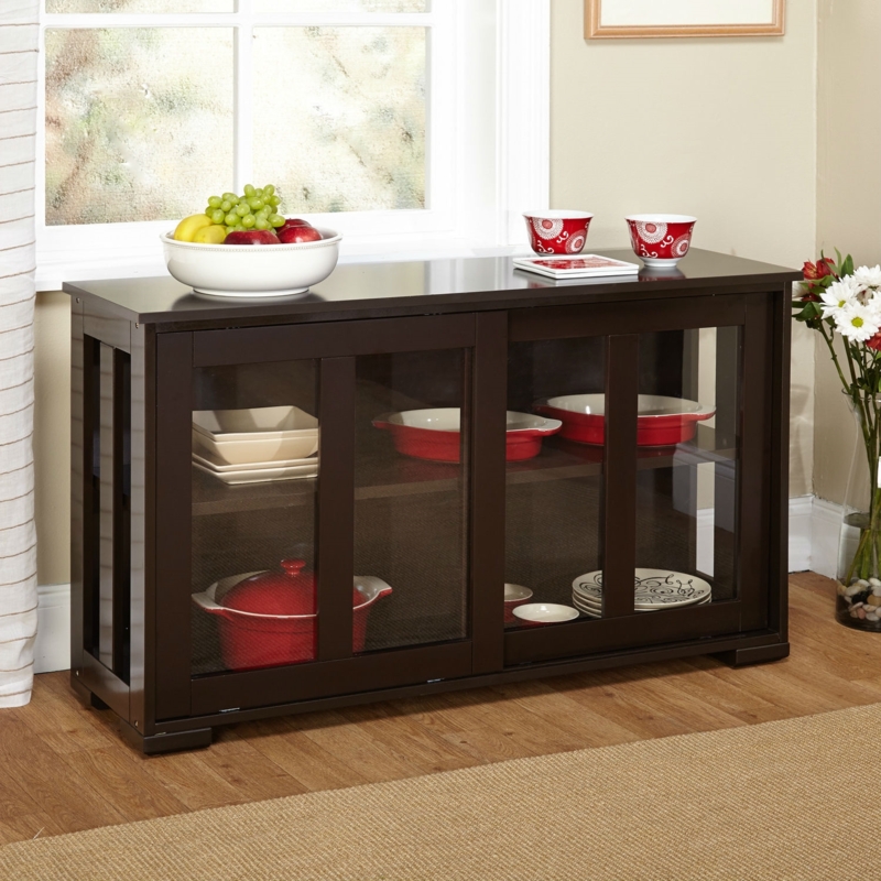Transitional Sideboard Cabinet featuring Sliding Glass Doors