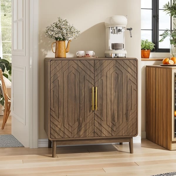 Transitional Sideboard Carved Relief Panels Curved Vertical Edges
