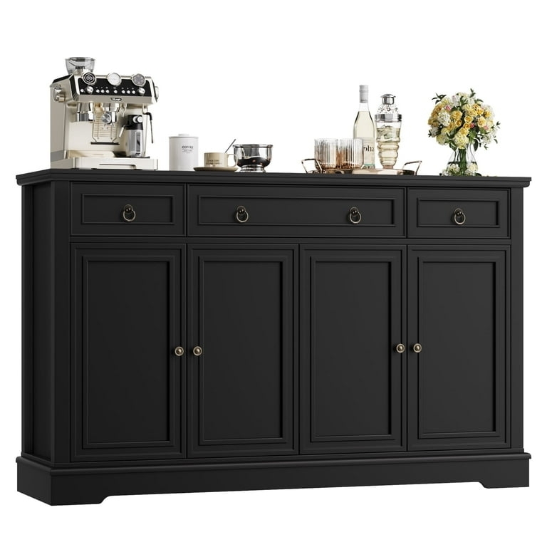 Transitional Sideboard Matte Black Finish Gold Knob Accents