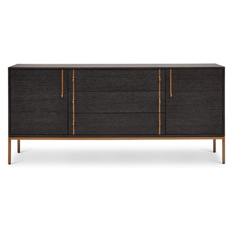 Transitional Sideboard with Ribbed Front and Brass Legs