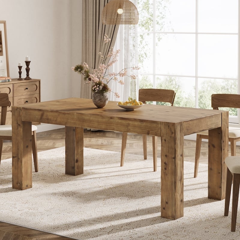 Transitional Wood Dining Table featuring a Rich Brown Tapered Leg Design