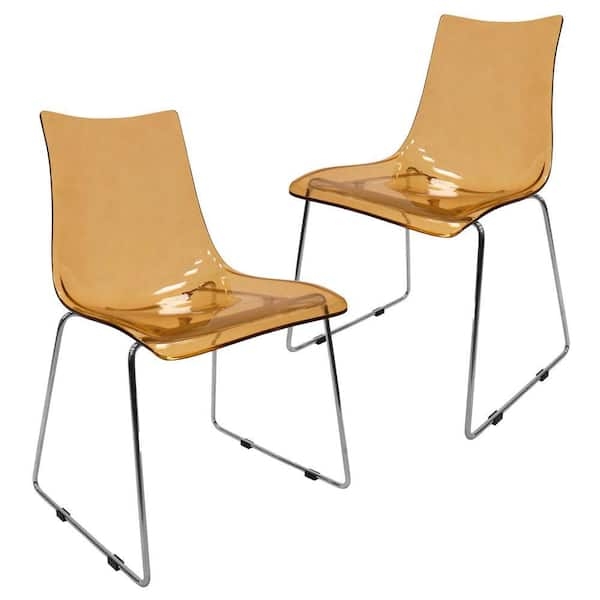 Translucent Amber Molded Dining Chair Set with Cantilever S-Base