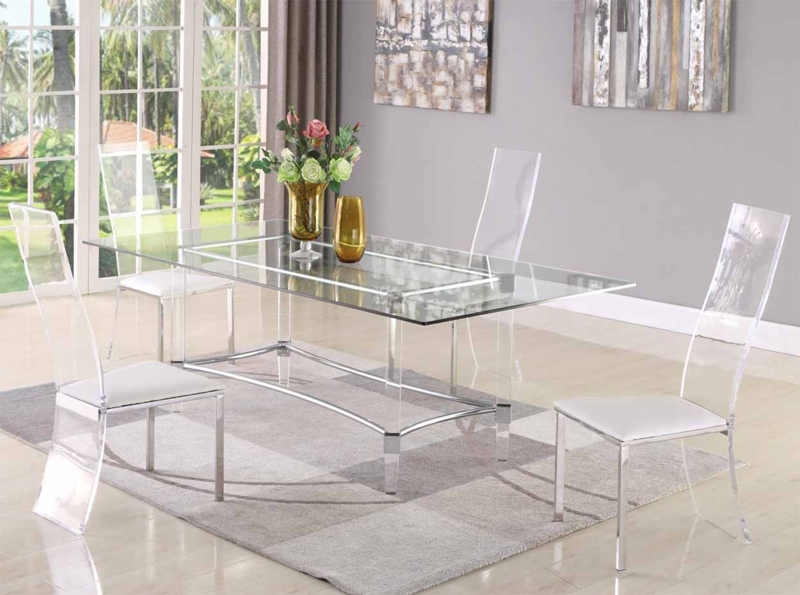 Transparent Acrylic Rectangular Dining Table with Thick Block Legs