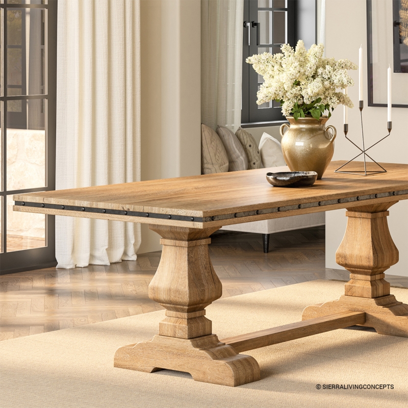 Trestle Base Dining Set: Eight Person Capacity, Cross Back Chairs